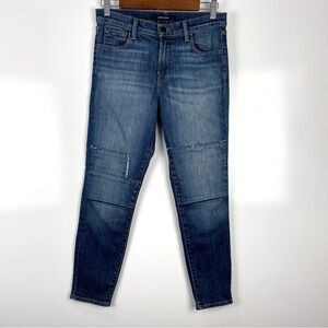 J Brand Jasper Capri Jeans Mid Rise Patch Distressed Dark Blue 27 Casual Denim